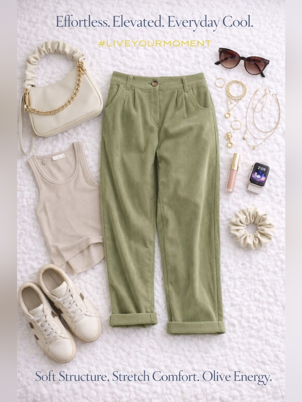 NWT HALARA Olive High-Waist Relaxed Corduroy Pants